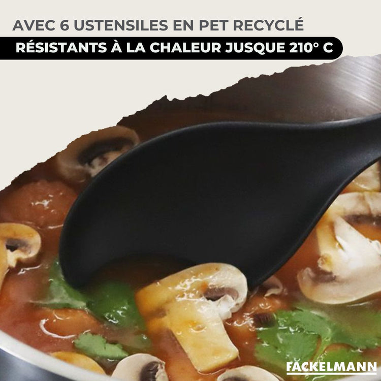 Set de 1 poêle de 28 cm en inox 1 couvercle en verre et 6 ustensiles Fackelmann Eterna